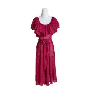 NWT Vintage 70s 80s BB Collections Semi Sheer Chiffon Ruffle Dress Stevie Nicks